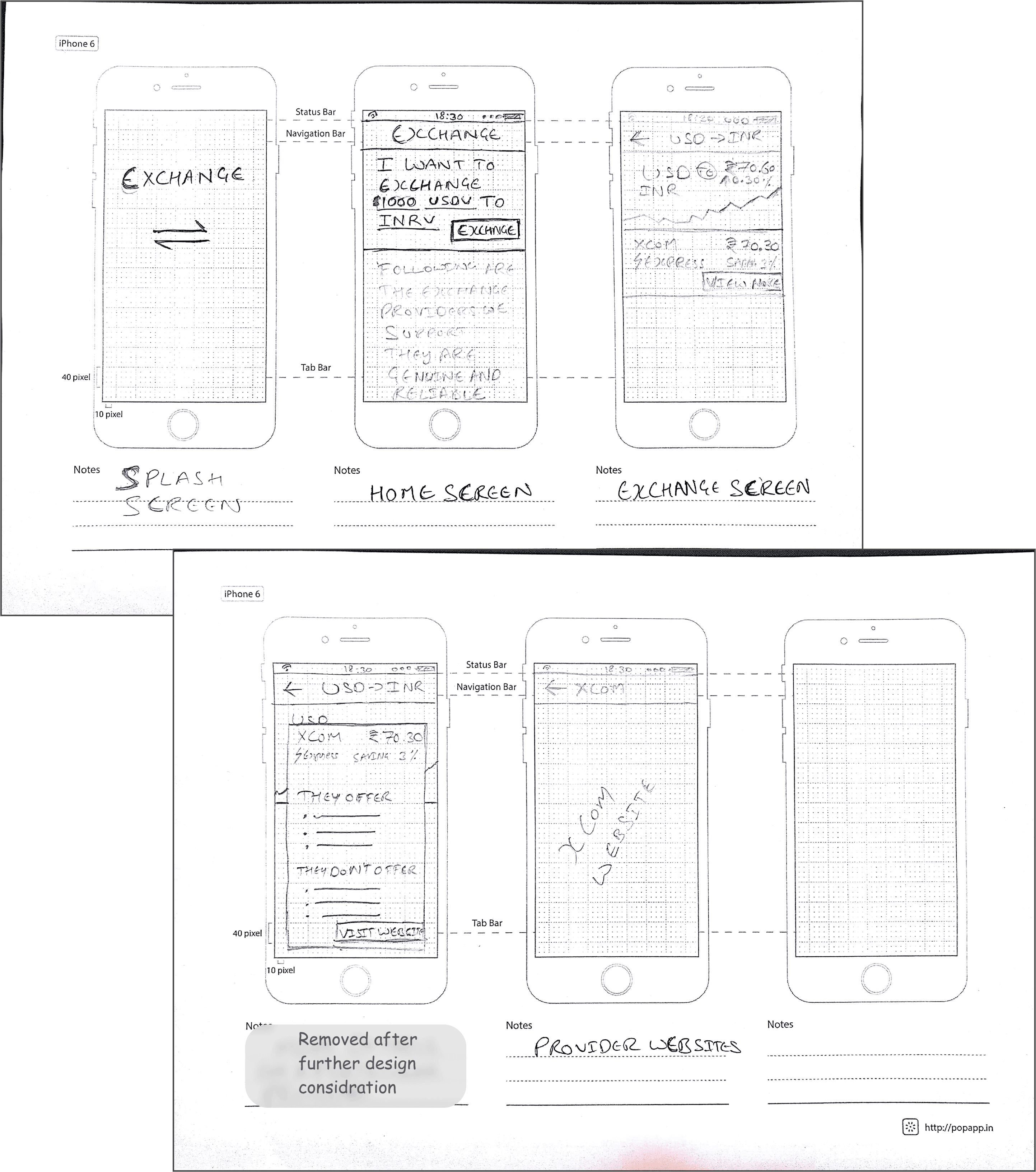 Initial Sketches and Wireframes - Currency Exchange App